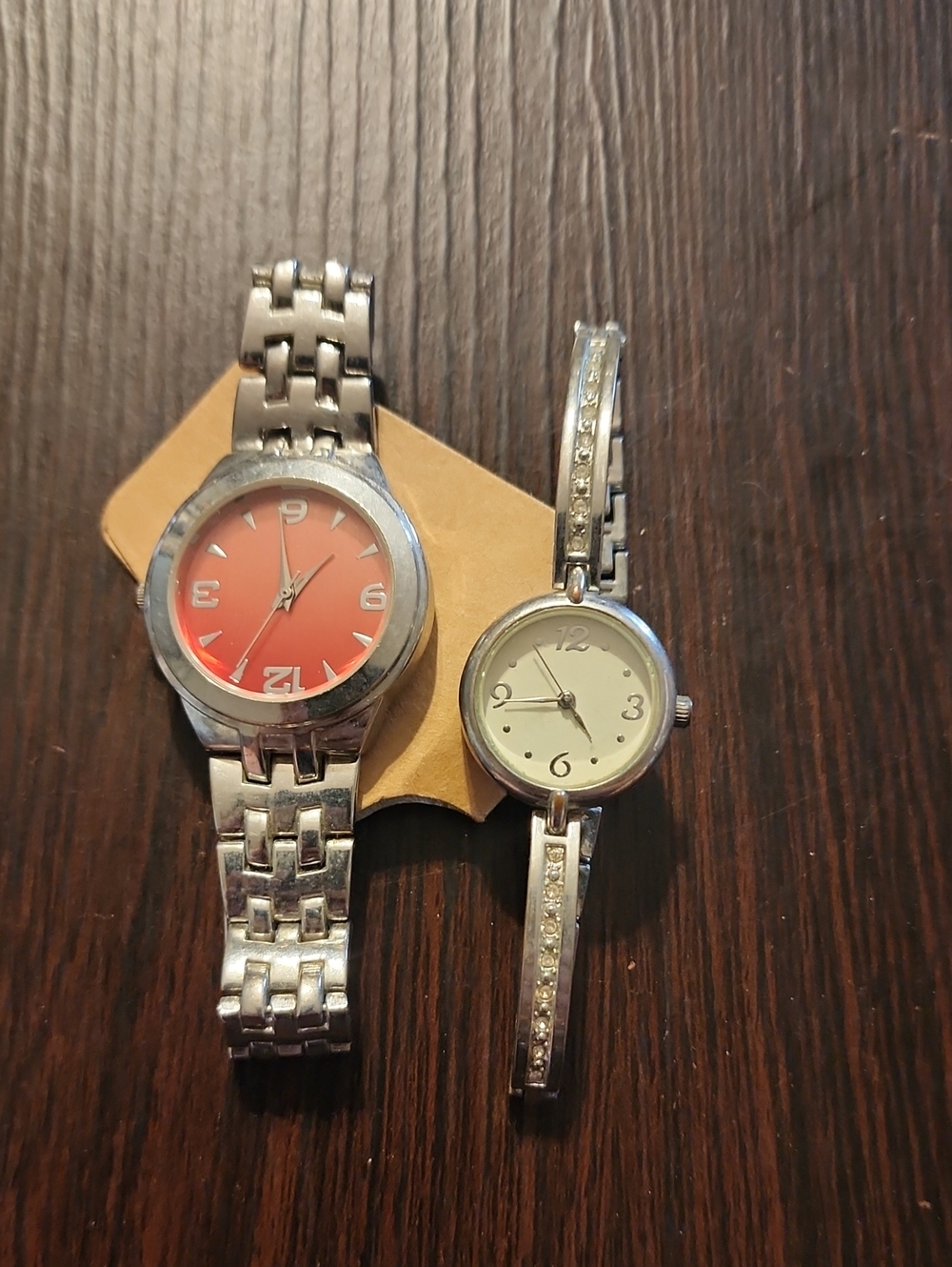 Silver Women's Bracelet Watch with Red Dial